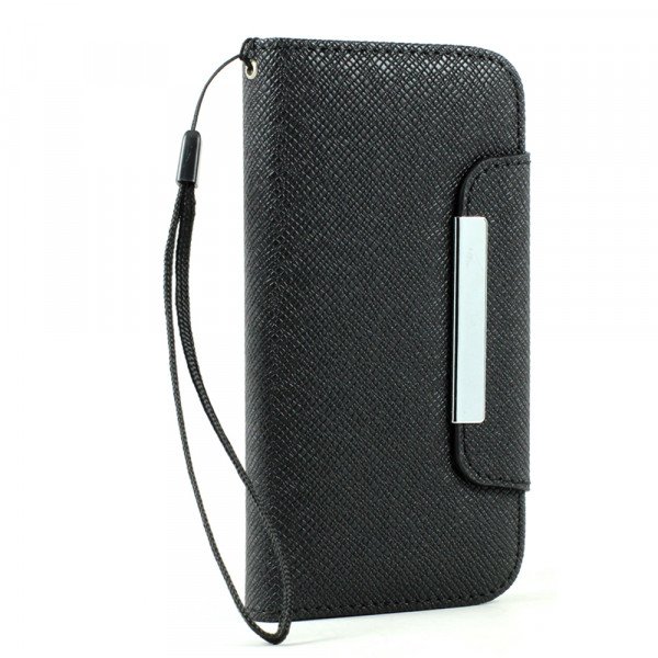 Wholesale Kyocera Hydro Icon C6730 Flip Leather Wallet Case with Strap (Black)